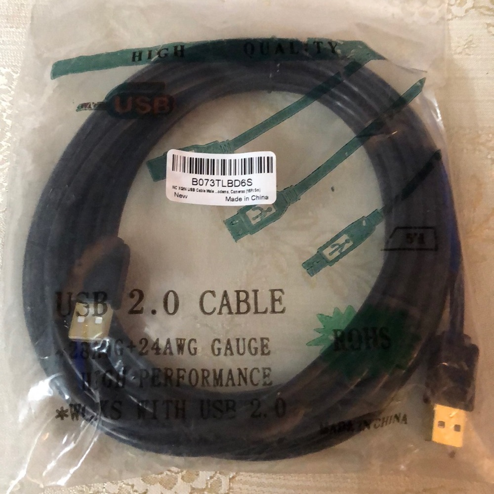 High quality usb 2.0 male male 16 ft cable